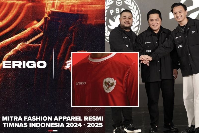 Drama Erspo belum usai, kini mitra resmi jersey Timnas Indonesia itu dikabarkan bukan bagian dari Erigo sehingga membuat warganet heran. (Foto: Instagram/PSSI, sadadd, erspo.official)